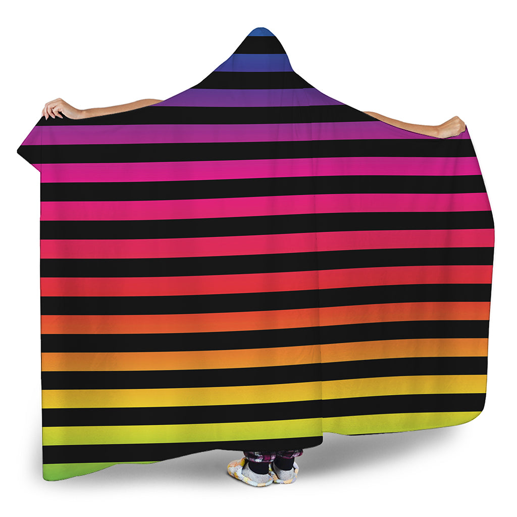 Rainbow Striped Pattern Print Hooded Blanket