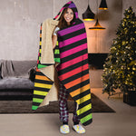 Rainbow Striped Pattern Print Hooded Blanket