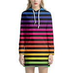 Rainbow Striped Pattern Print Hoodie Dress