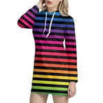Rainbow Striped Pattern Print Hoodie Dress