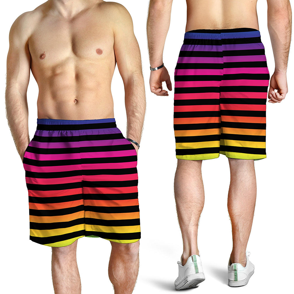 Rainbow Striped Pattern Print Men's Shorts
