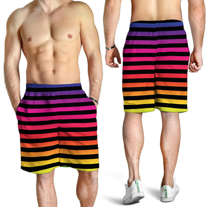 Rainbow Striped Pattern Print Men's Shorts