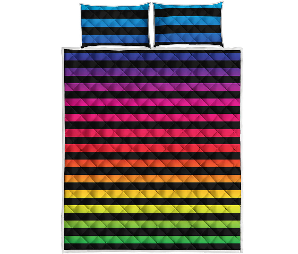 Rainbow Striped Pattern Print Quilt Bed Set