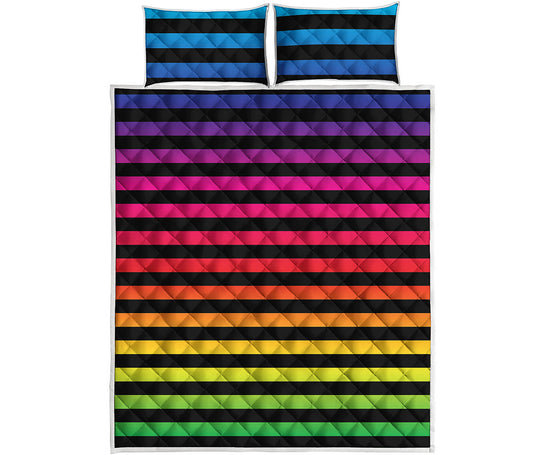 Rainbow Striped Pattern Print Quilt Bed Set