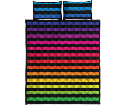 Rainbow Striped Pattern Print Quilt Bed Set