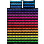 Rainbow Striped Pattern Print Quilt Bed Set