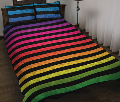 Rainbow Striped Pattern Print Quilt Bed Set