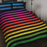 Rainbow Striped Pattern Print Quilt Bed Set