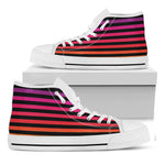 Rainbow Striped Pattern Print White High Top Shoes