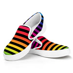 Rainbow Striped Pattern Print White Slip On Shoes
