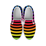 Rainbow Striped Pattern Print White Slip On Shoes