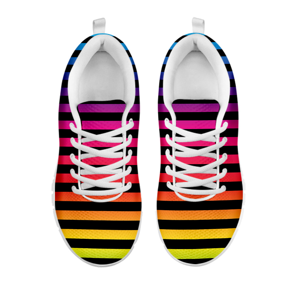 Rainbow Striped Pattern Print White Sneakers
