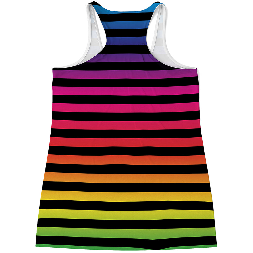 Rainbow Striped Pattern Print Women's Racerback Tank Top