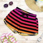 Rainbow Striped Pattern Print Women's Shorts