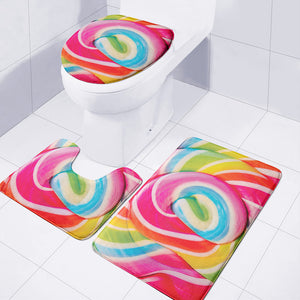 Rainbow Swirl Candy Print 3 Piece Bath Mat Set