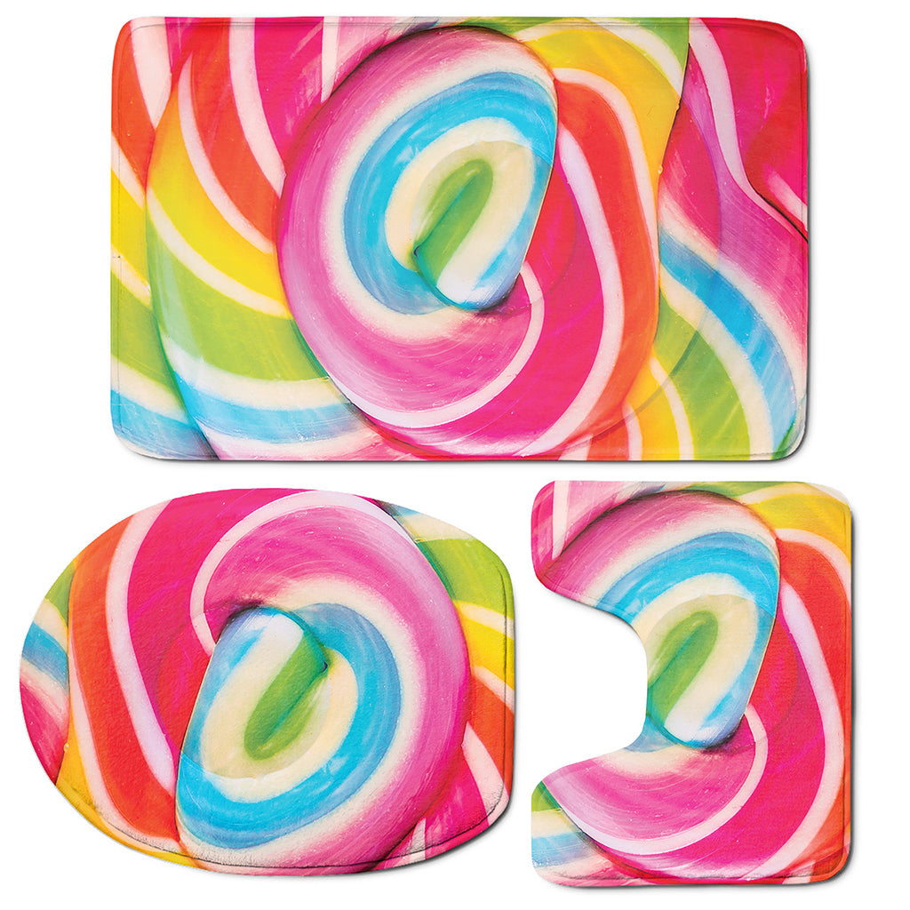 Rainbow Swirl Candy Print 3 Piece Bath Mat Set