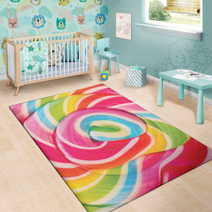 Rainbow Swirl Candy Print Area Rug