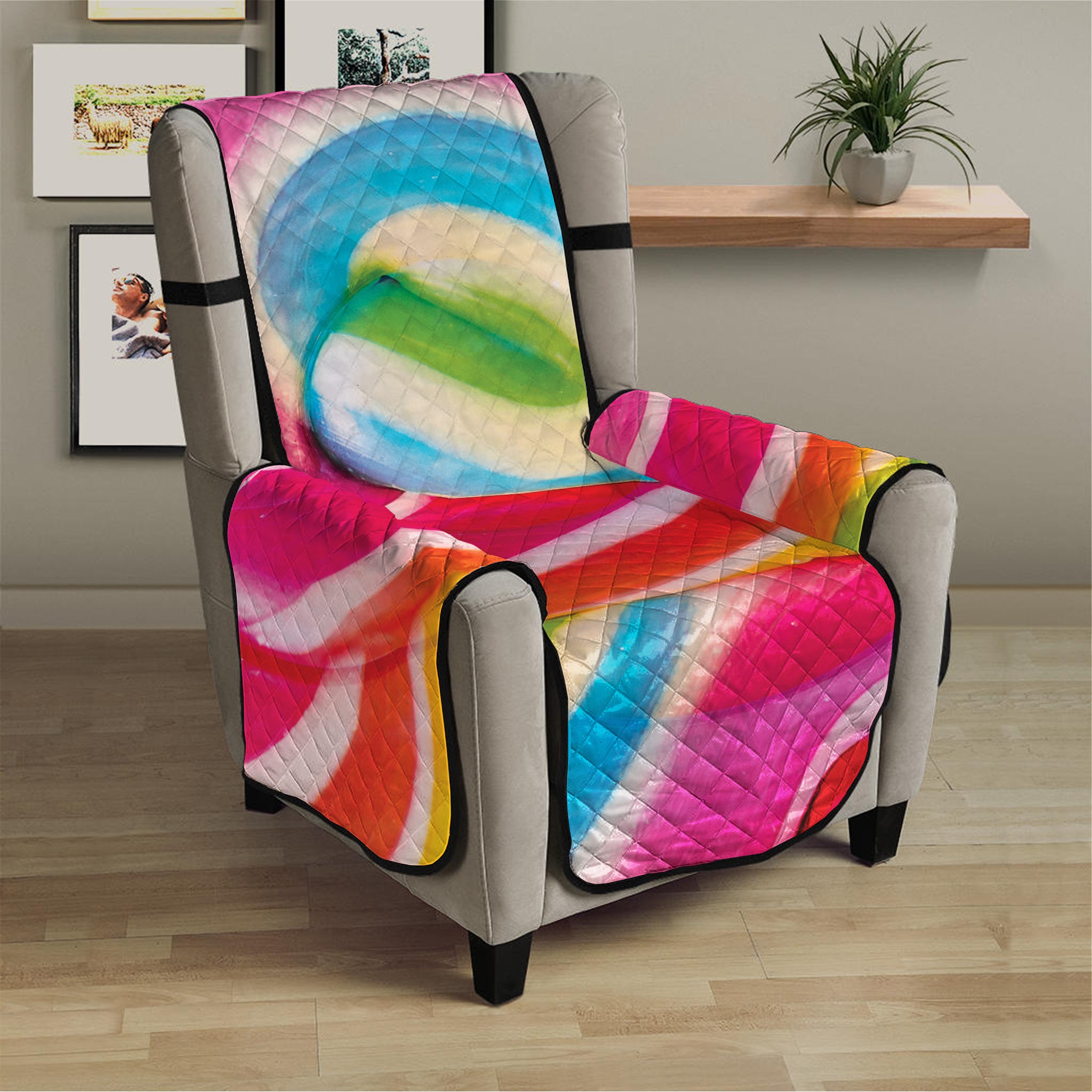 Rainbow Swirl Candy Print Armchair Protector