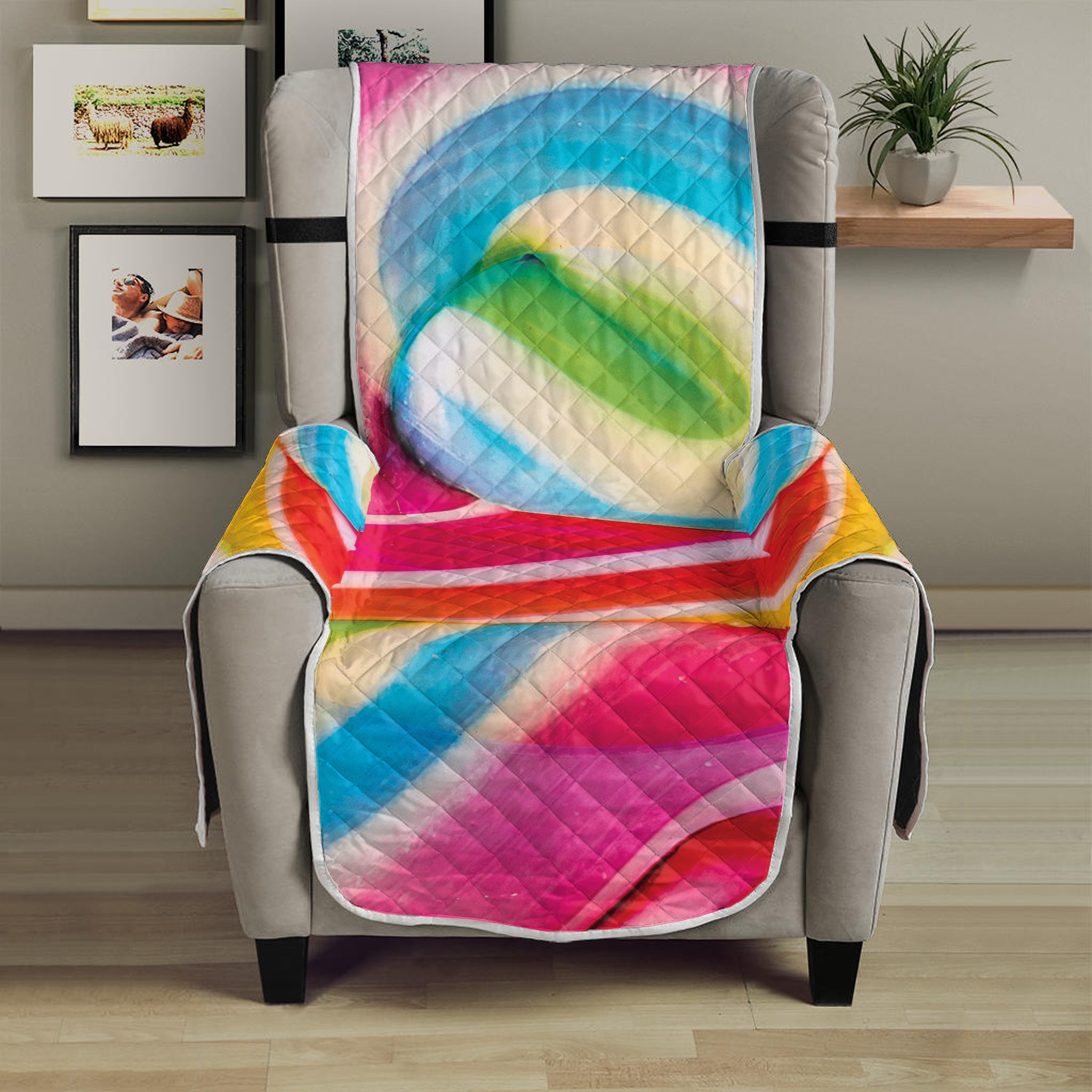 Rainbow Swirl Candy Print Armchair Protector