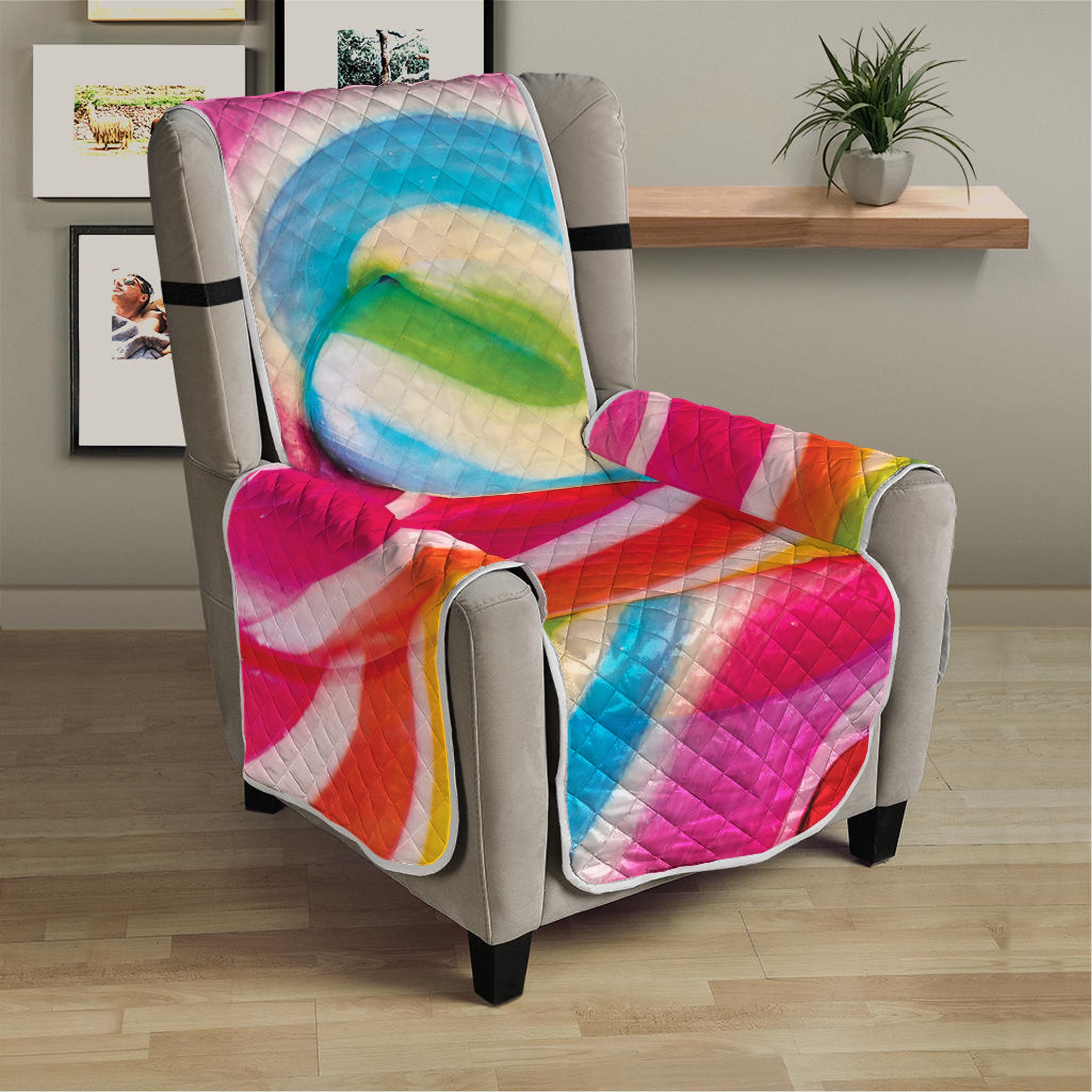 Rainbow Swirl Candy Print Armchair Protector