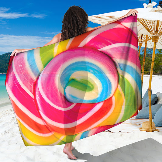 Rainbow Swirl Candy Print Beach Sarong Wrap