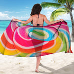 Rainbow Swirl Candy Print Beach Sarong Wrap