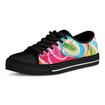 Rainbow Swirl Candy Print Black Low Top Shoes