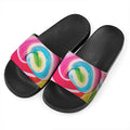 Rainbow Swirl Candy Print Black Slide Sandals