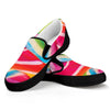 Rainbow Swirl Candy Print Black Slip On Shoes