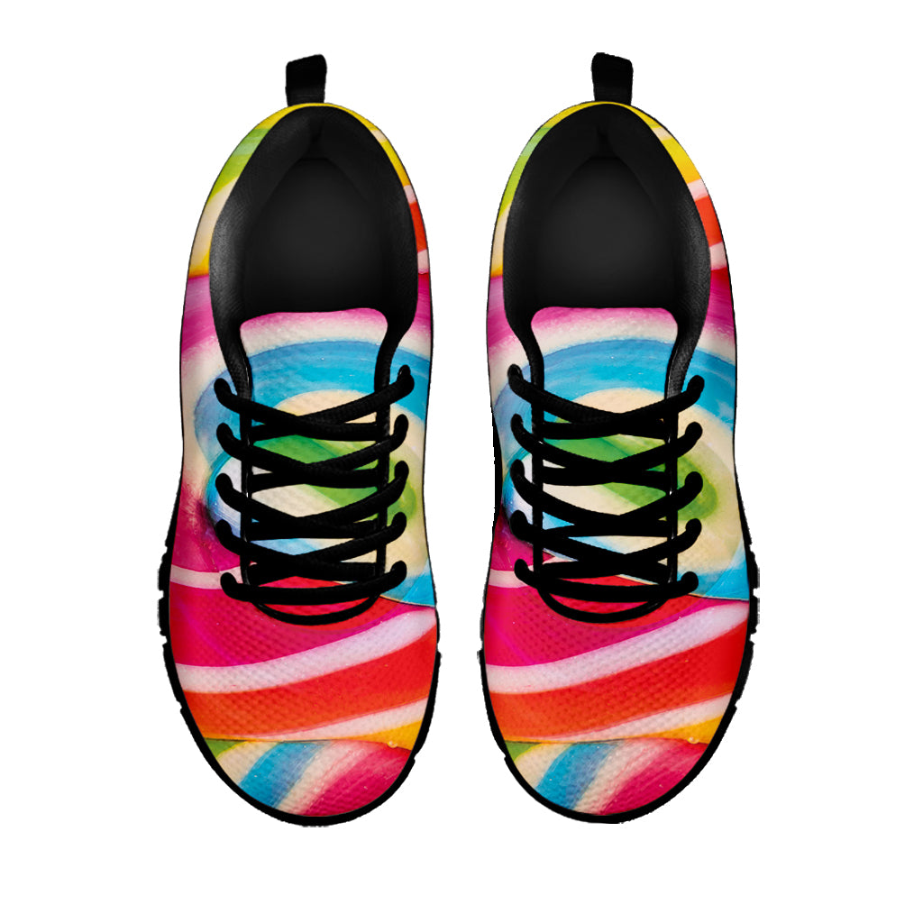 Rainbow Swirl Candy Print Black Sneakers