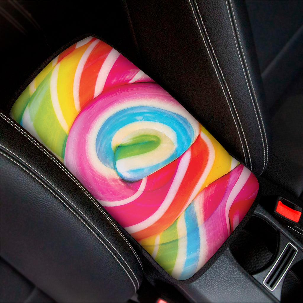 Rainbow Swirl Candy Print Car Center Console Cover