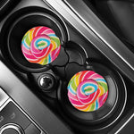 Rainbow Swirl Candy Print Car Coasters