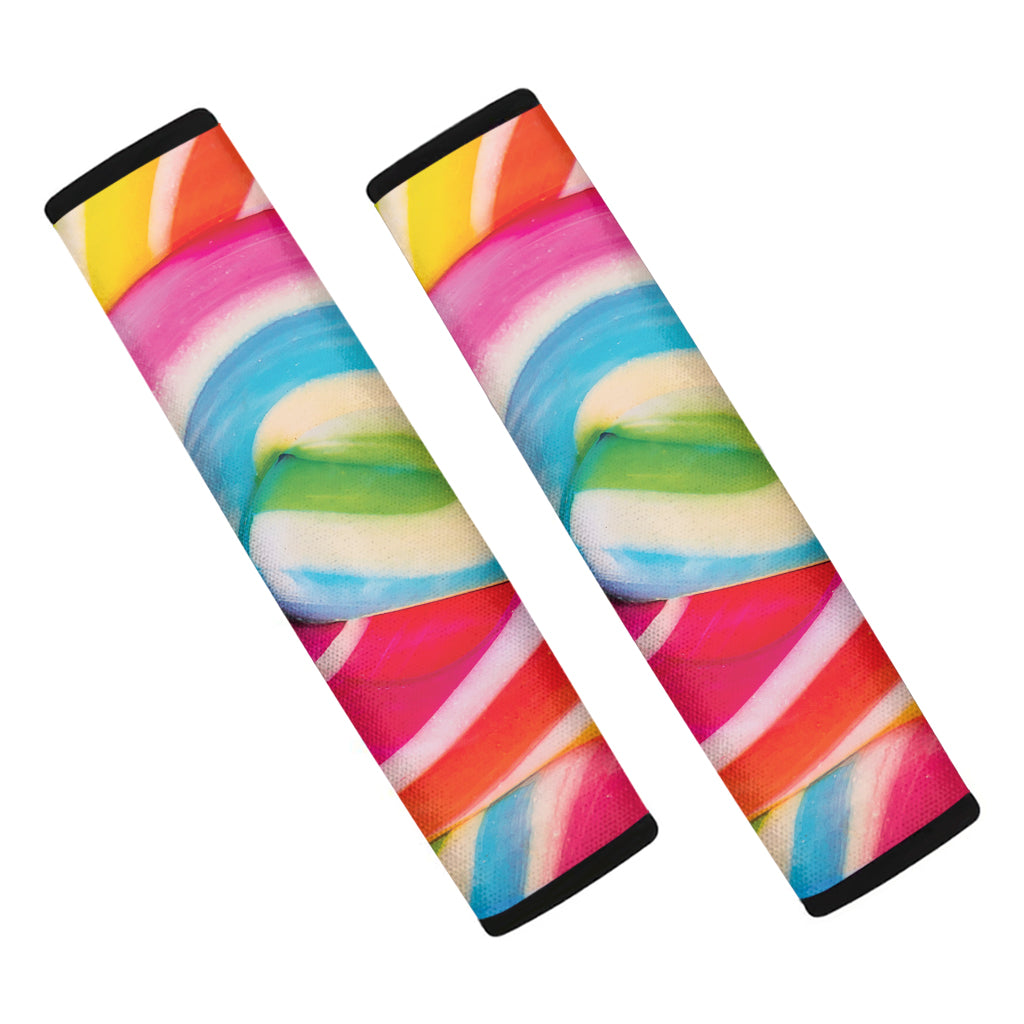 Rainbow Swirl Candy Print Car Seat Belt Covers