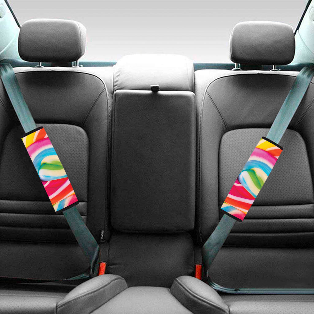 Rainbow Swirl Candy Print Car Seat Belt Covers