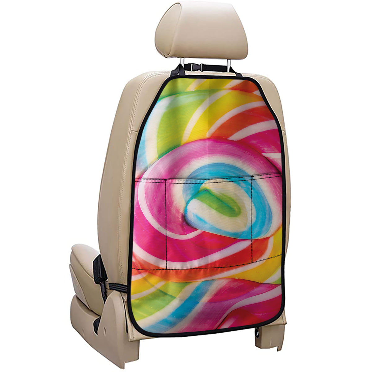 Rainbow Swirl Candy Print Car Seat Organizers