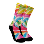 Rainbow Swirl Candy Print Crew Socks
