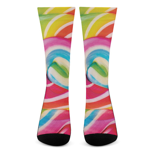 Rainbow Swirl Candy Print Crew Socks
