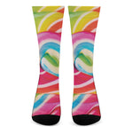 Rainbow Swirl Candy Print Crew Socks
