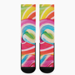 Rainbow Swirl Candy Print Crew Socks