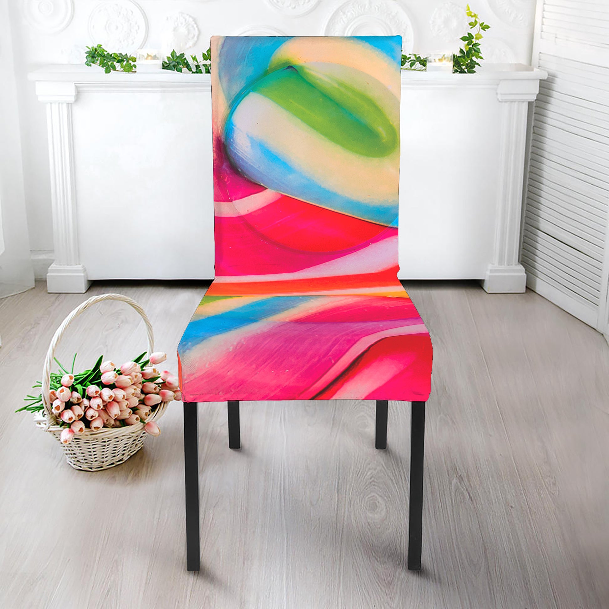Rainbow Swirl Candy Print Dining Chair Slipcover