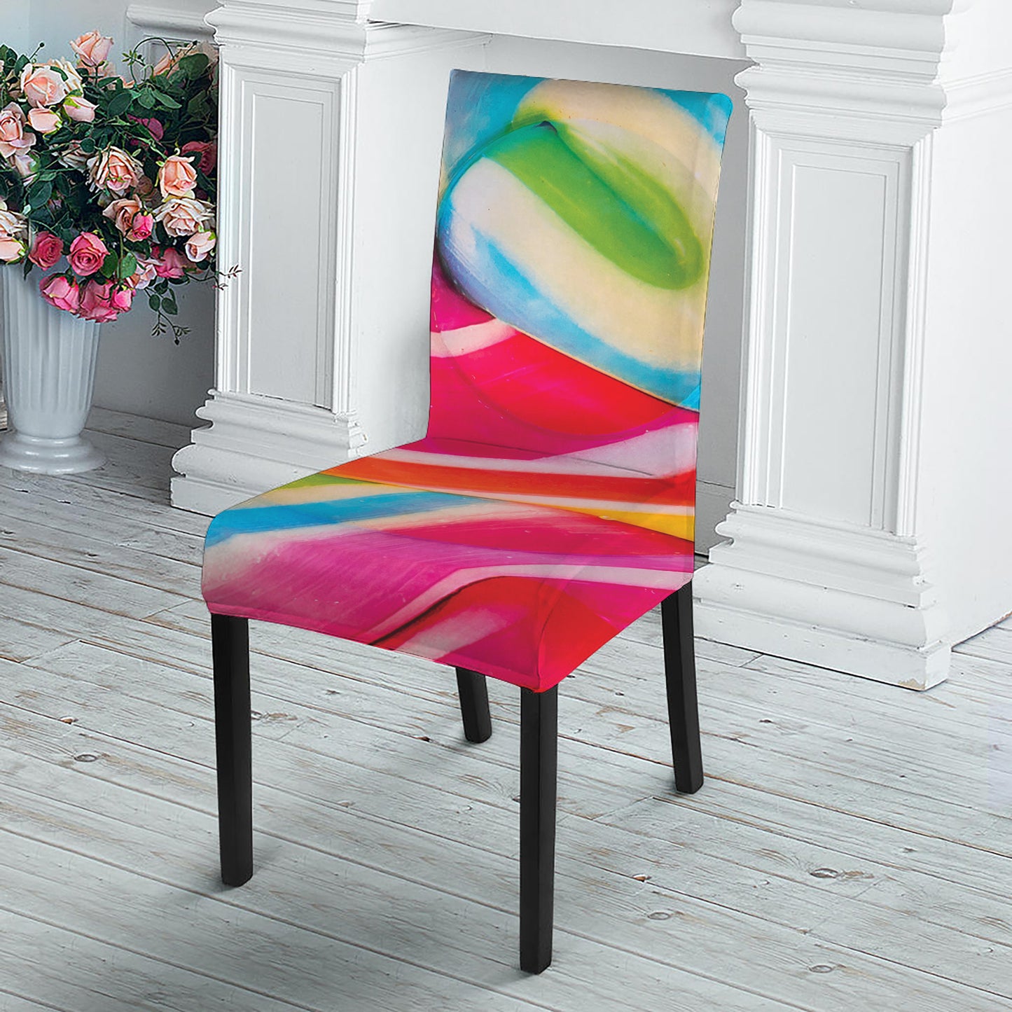 Rainbow Swirl Candy Print Dining Chair Slipcover