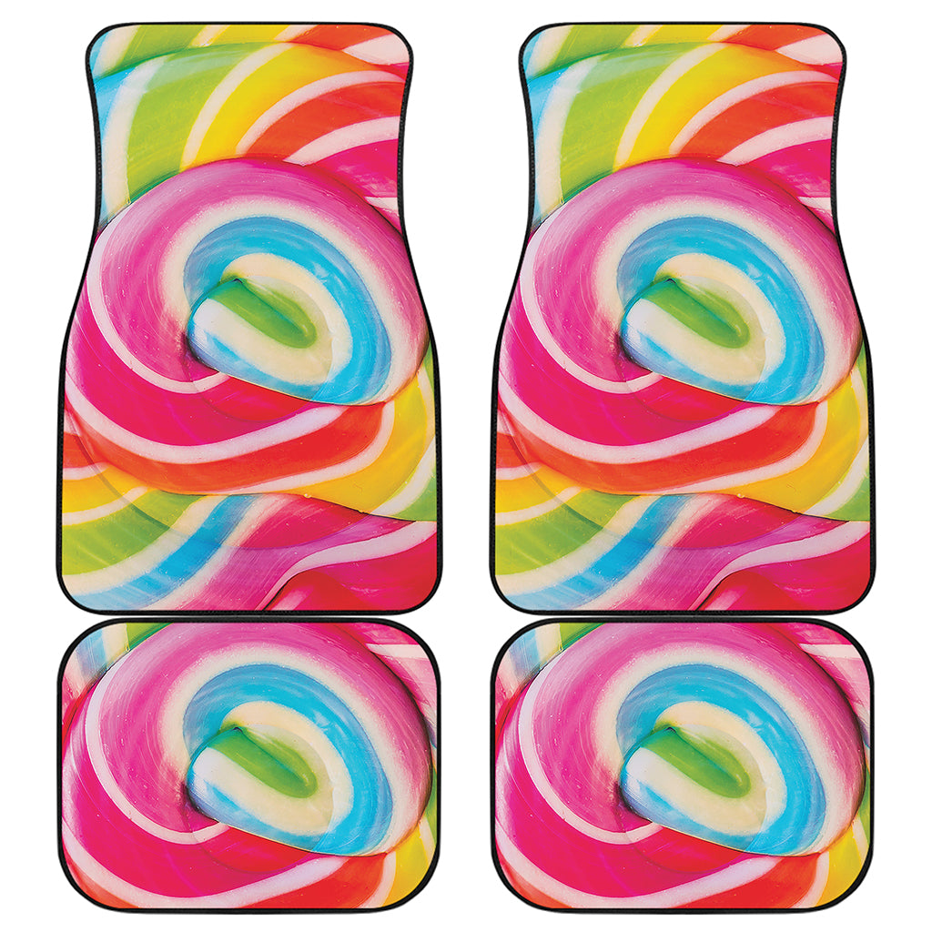 Rainbow Swirl Candy Print Front and Back Car Floor Mats