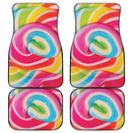 Rainbow Swirl Candy Print Front and Back Car Floor Mats