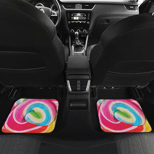 Rainbow Swirl Candy Print Front and Back Car Floor Mats