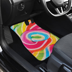 Rainbow Swirl Candy Print Front and Back Car Floor Mats