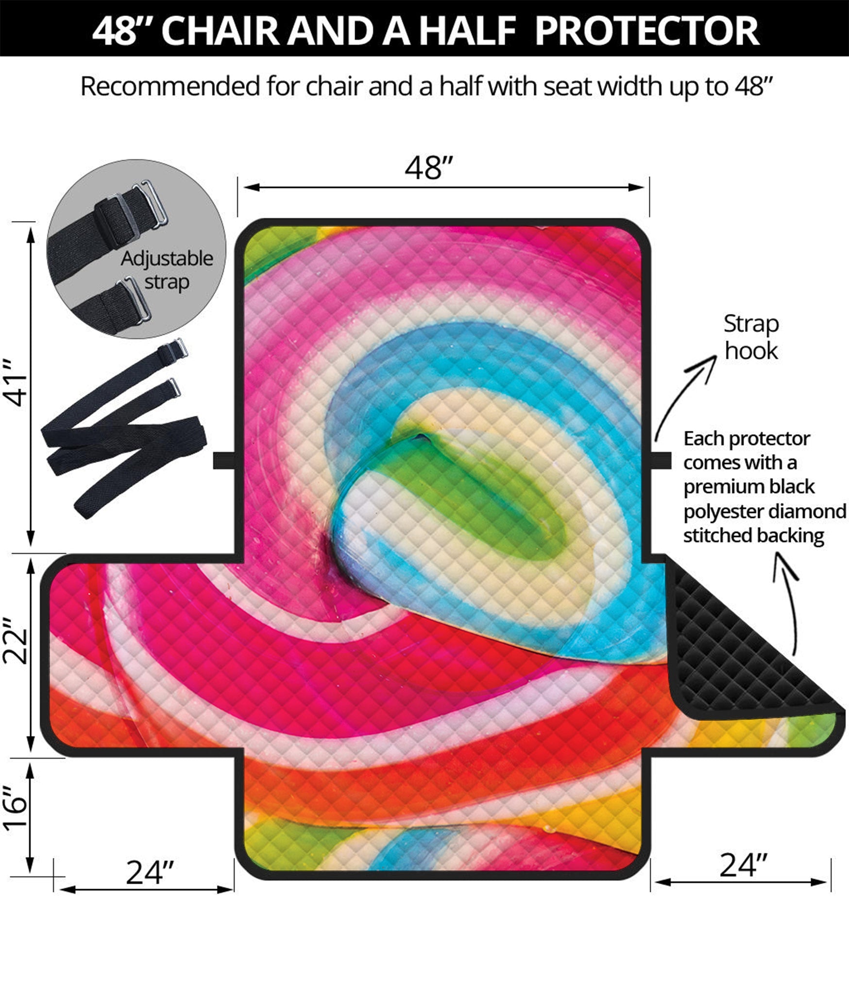 Rainbow Swirl Candy Print Half Sofa Protector