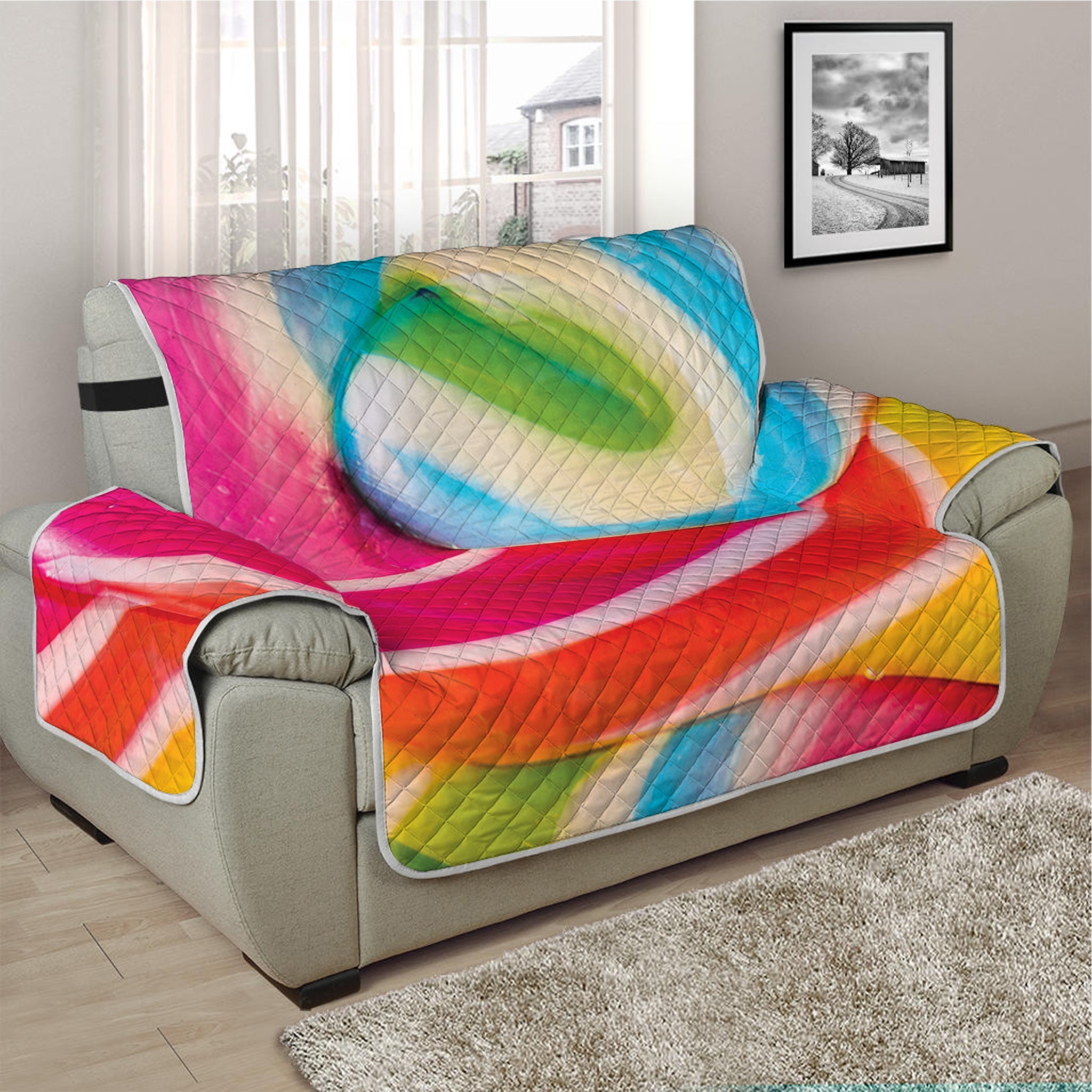 Rainbow Swirl Candy Print Half Sofa Protector