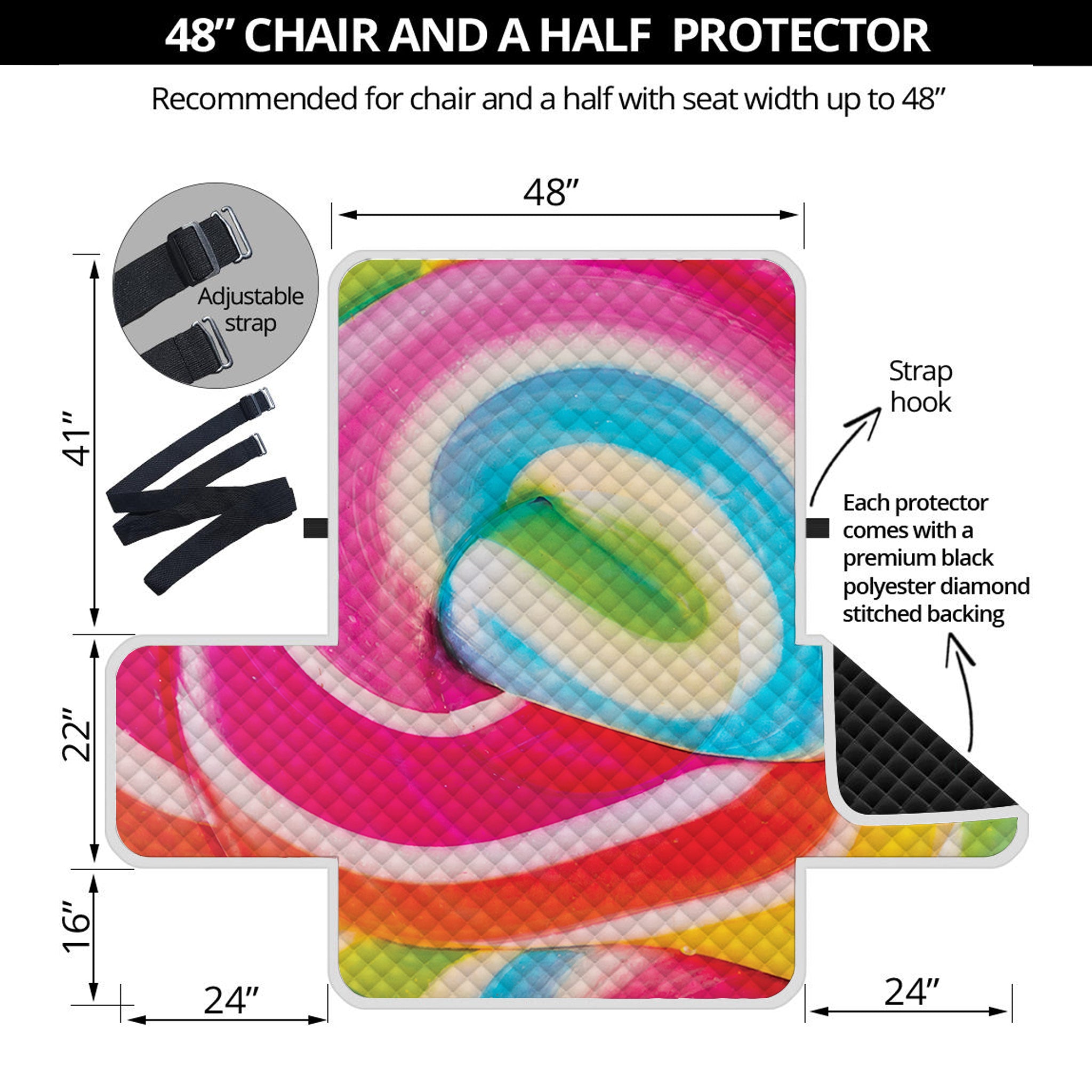 Rainbow Swirl Candy Print Half Sofa Protector