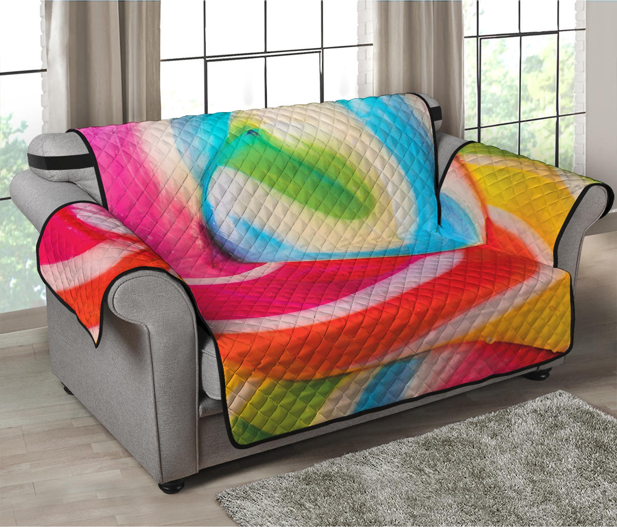 Rainbow Swirl Candy Print Loveseat Protector