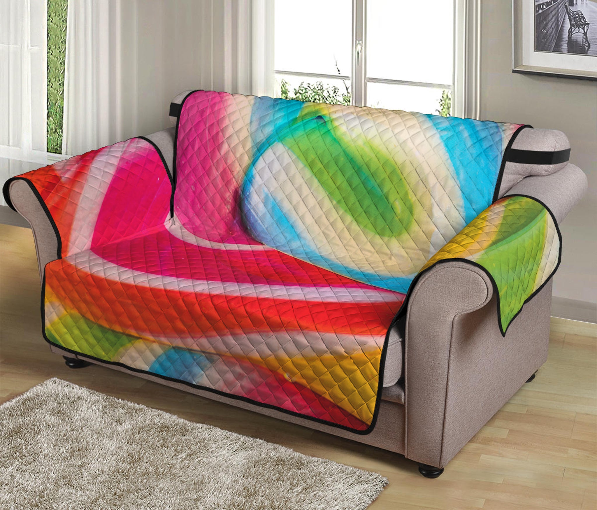 Rainbow Swirl Candy Print Loveseat Protector